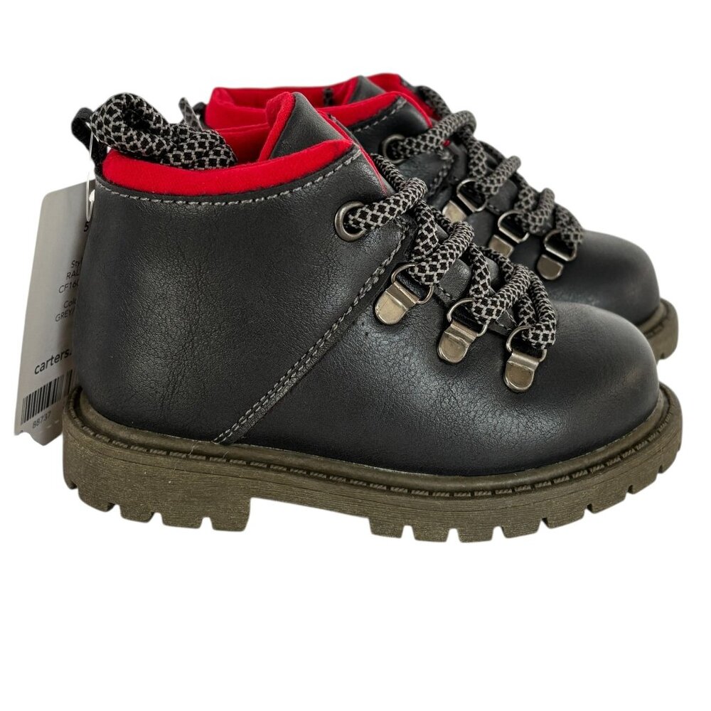 Carters Toddler Boys Ankle Boots Ralph Grey Fall Winter Lace Up Size 5 Shoes New